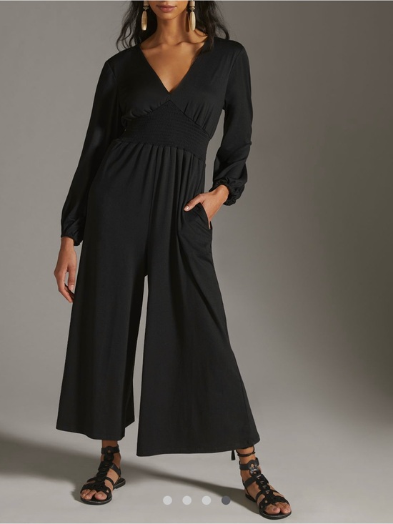 Hutch Pants - Anthro Hutch Black Wide-Leg Jumpsuit XL Smocked Waist V-Neck